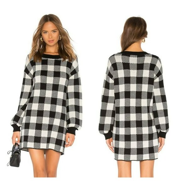REVOLVE Dresses & Skirts - LPA Floyd Sweater Dress Black & Ivory Check